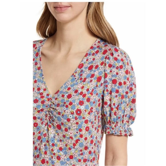 Boden V-Neck Floret cluster Puff Sleeve Jersey Dress Size 4P EUC - Picture 11 of 11